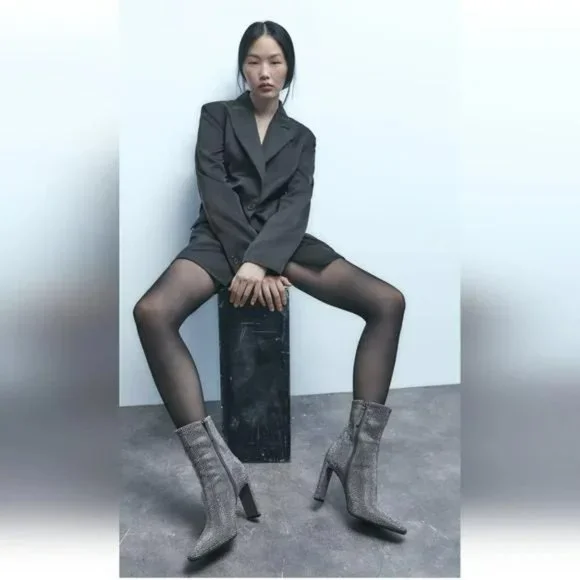 ZARA RHINESTONE HEELED ANKLE BOOTS - Picture 8 of 14